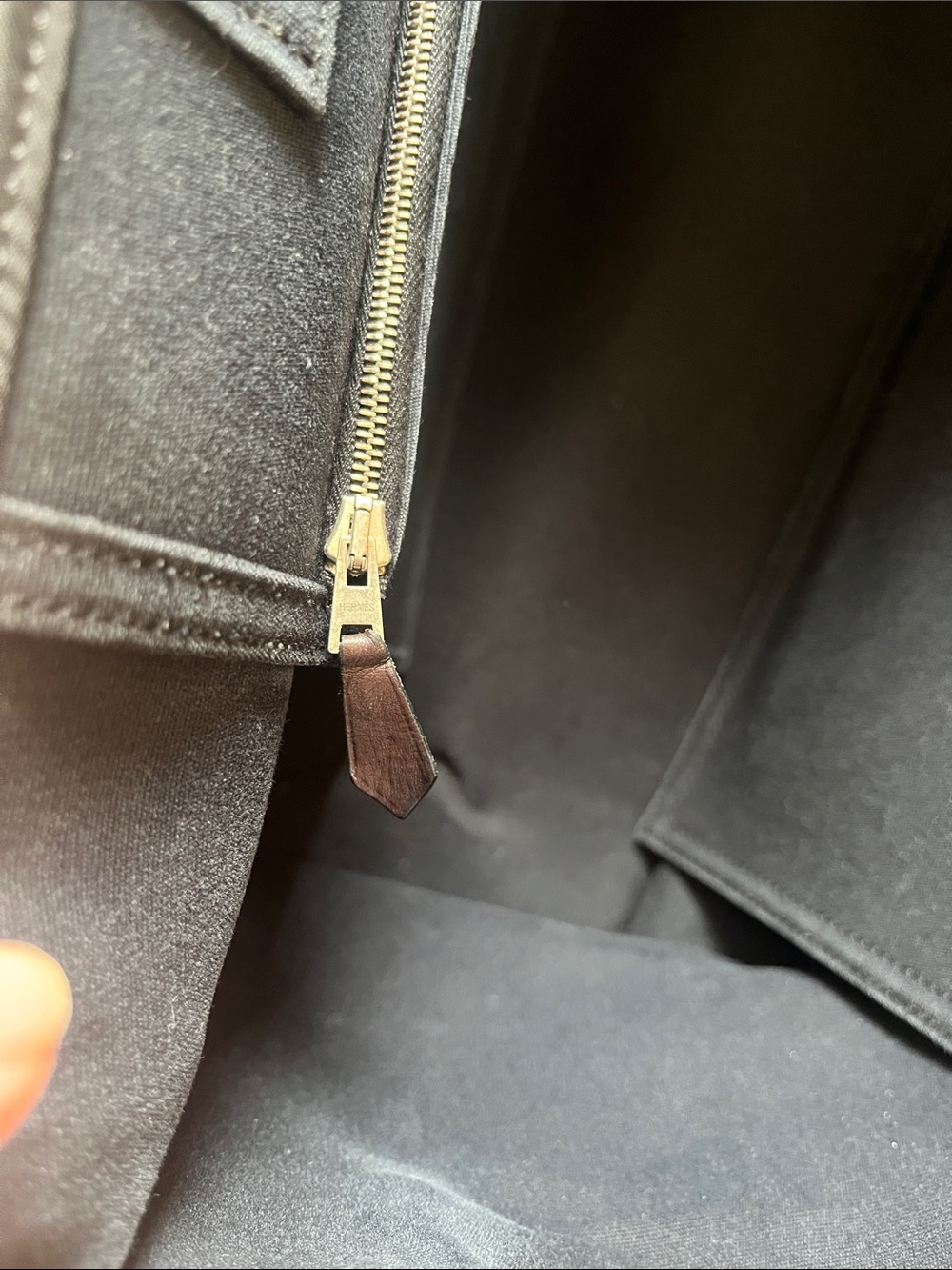 Hermes cabag PM Black Canvas Tote with Brown Leather Straps - Picture 13 of 16